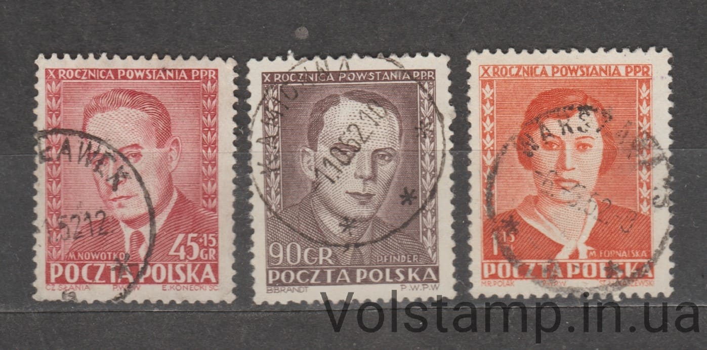 1952 Польша Серия марок (Польская рабочая партия) Гашеные №721-723