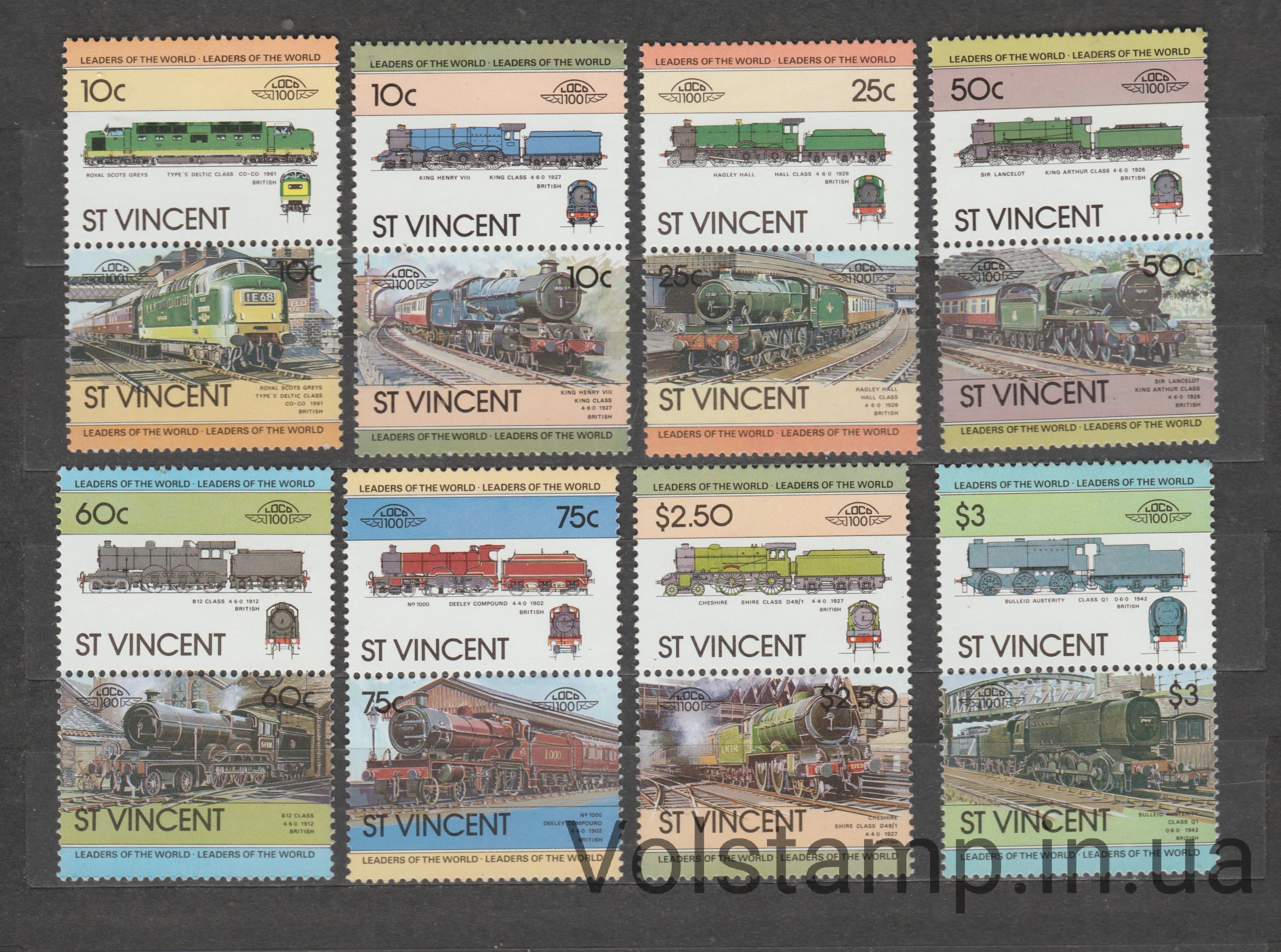 1983 Сент-Винсент и Гренадины Серия марок (Локомотивы (I)) MNH №680-695