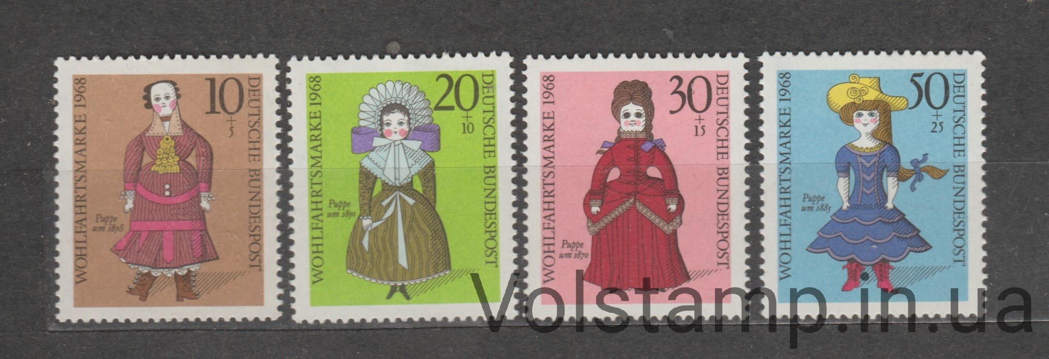 1968 Германия, Федеративная Республика Серия марок (Благосостояние: Стоящие куклы) MNH №571-574