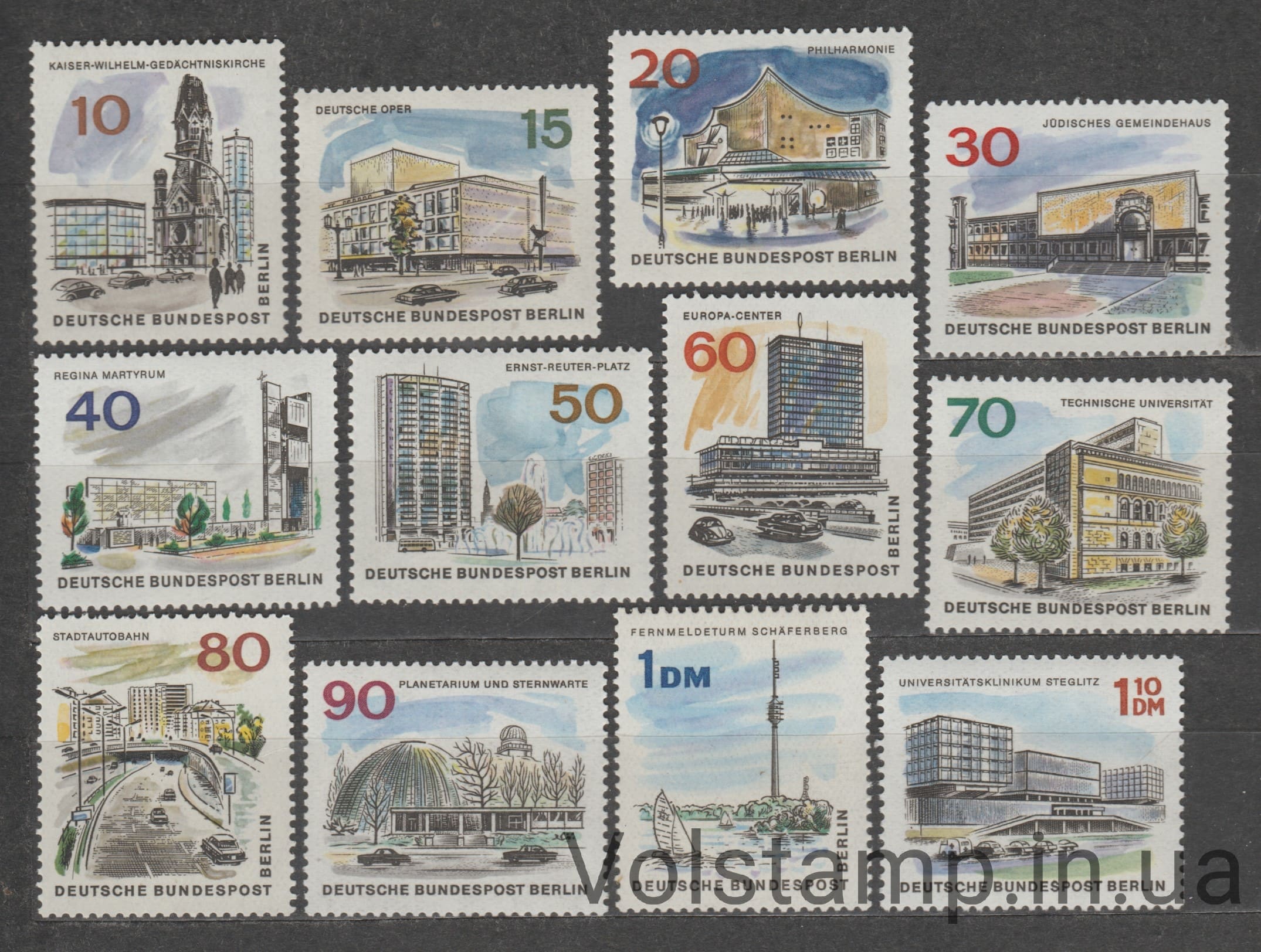Западный Берлин Серия марок (Мемориальная церковь кайзера Вильгельма) MNH №254-265 1965 Западный Берлин Серия марок (Мемориальная церковь кайзера Вильгельма) MNH №254-265