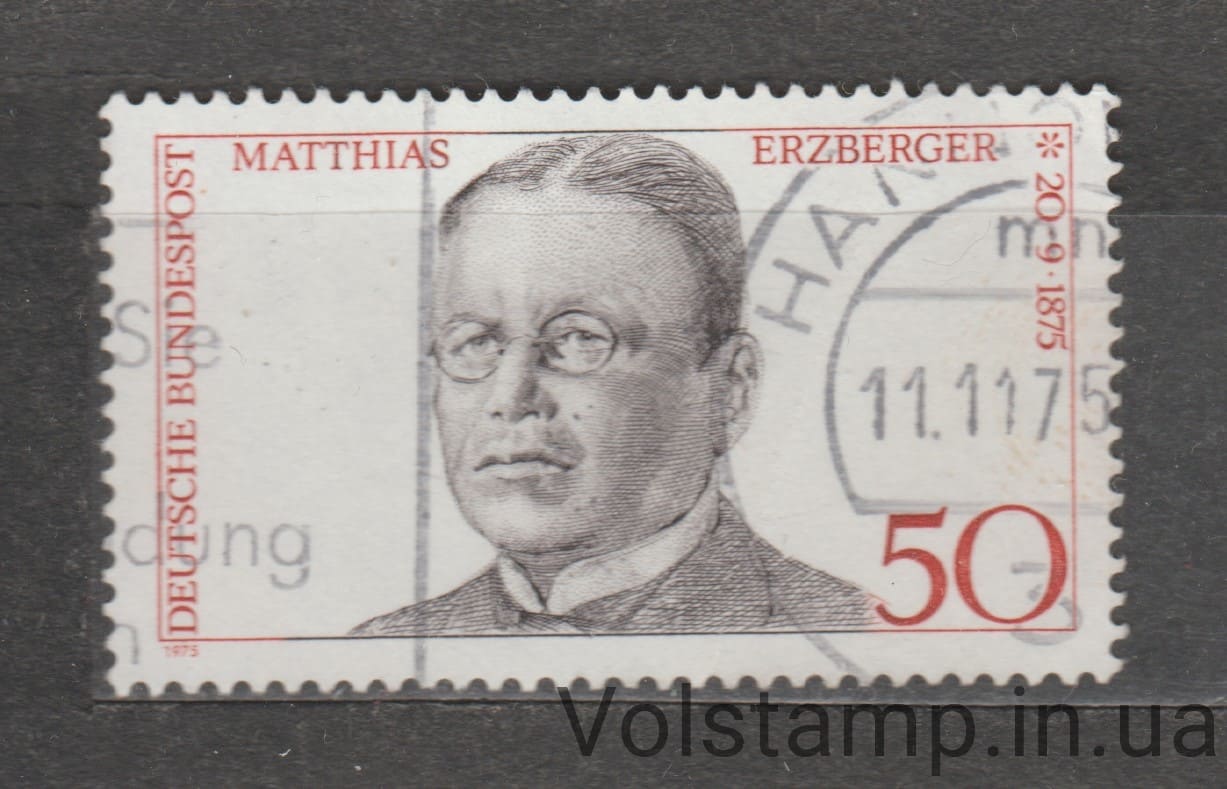 Германия, ФРГ Марка (Маттиас Эрцбергер (1875-1921)) Гашеная №865 1975 Германия, ФРГ Марка (Маттиас Эрцбергер (1875-1921)) Гашеная №865