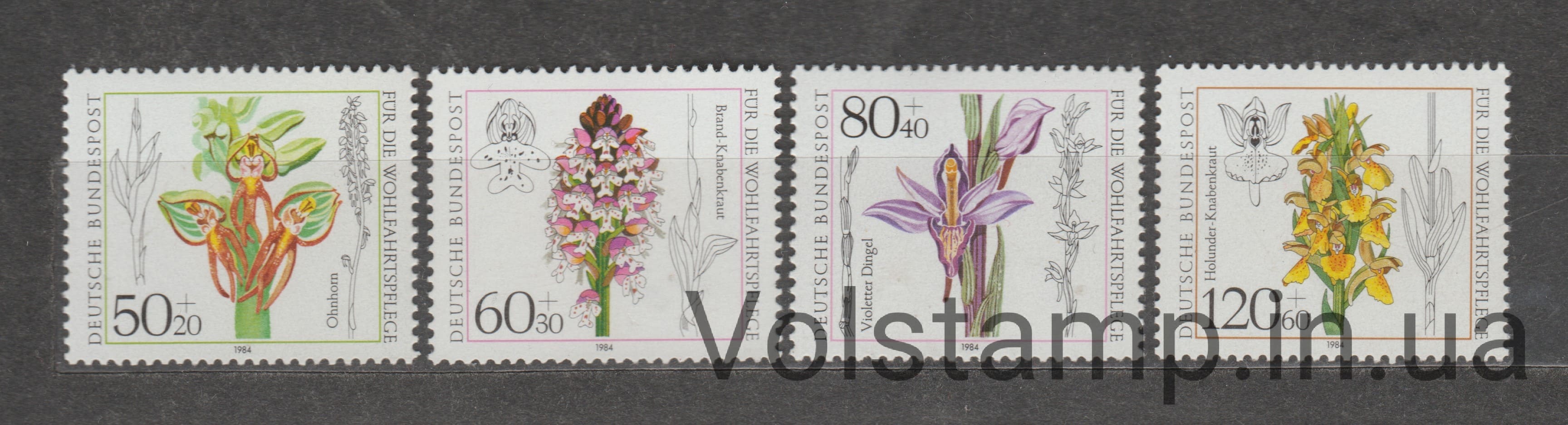 1984 Германия, Федеративная Республика Серия марок (Orchis anthropophora — Мужская орхидея) MNH №1225-1228