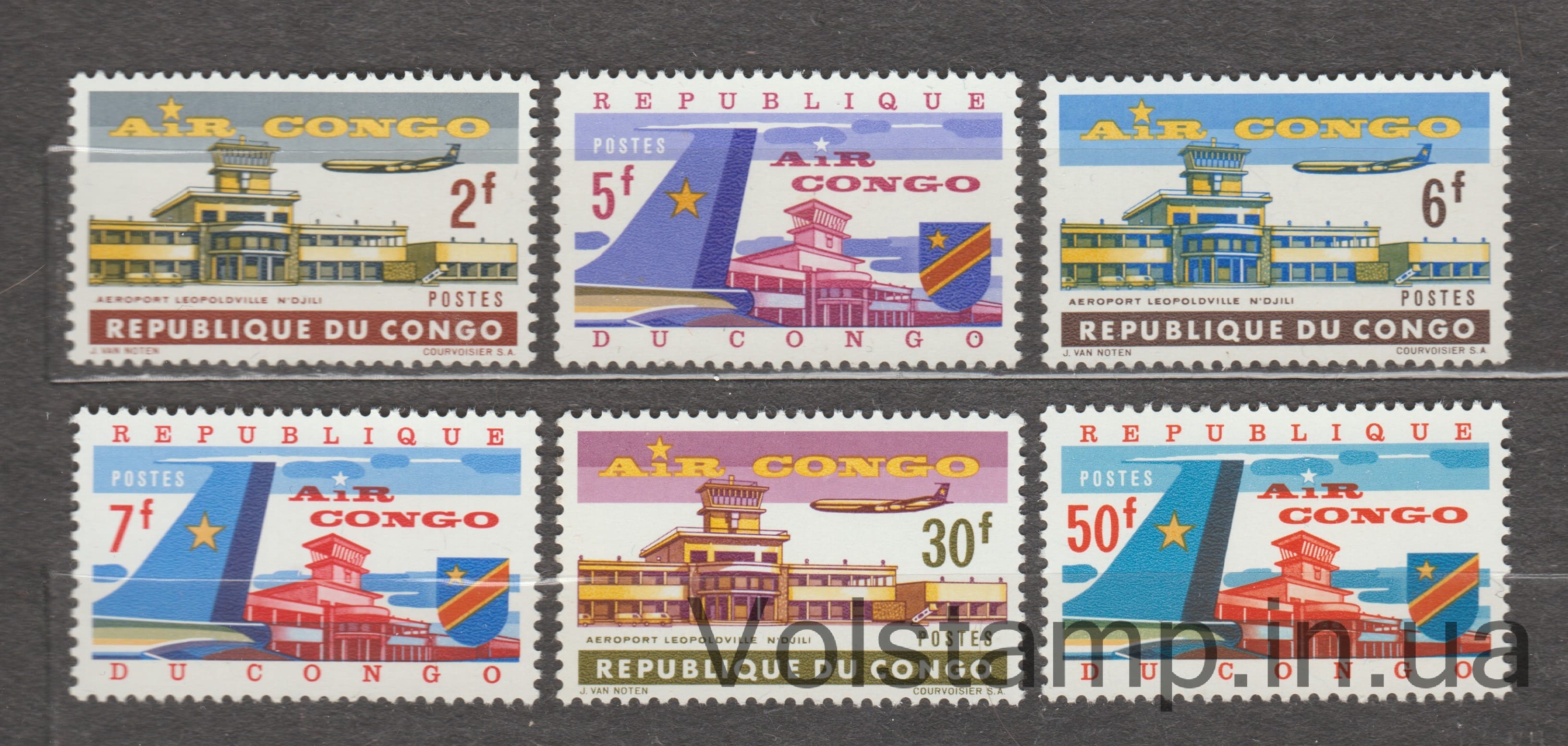 1963 Конго, Демократическая Республика (Киншаса) Серия марок (Авиация Конго) MNH №145-150