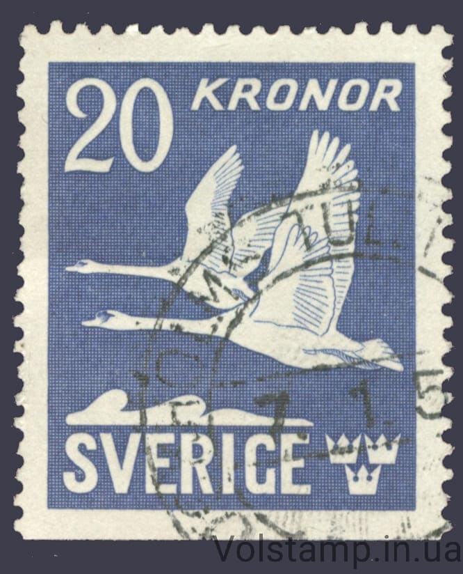 1942 Швеция Марка (Птицы) Гашеная с наклейкой №290 Du