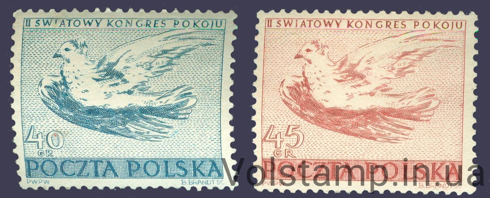 1950 Польша Серия марок (Птицы, голуби) MNH №668-669