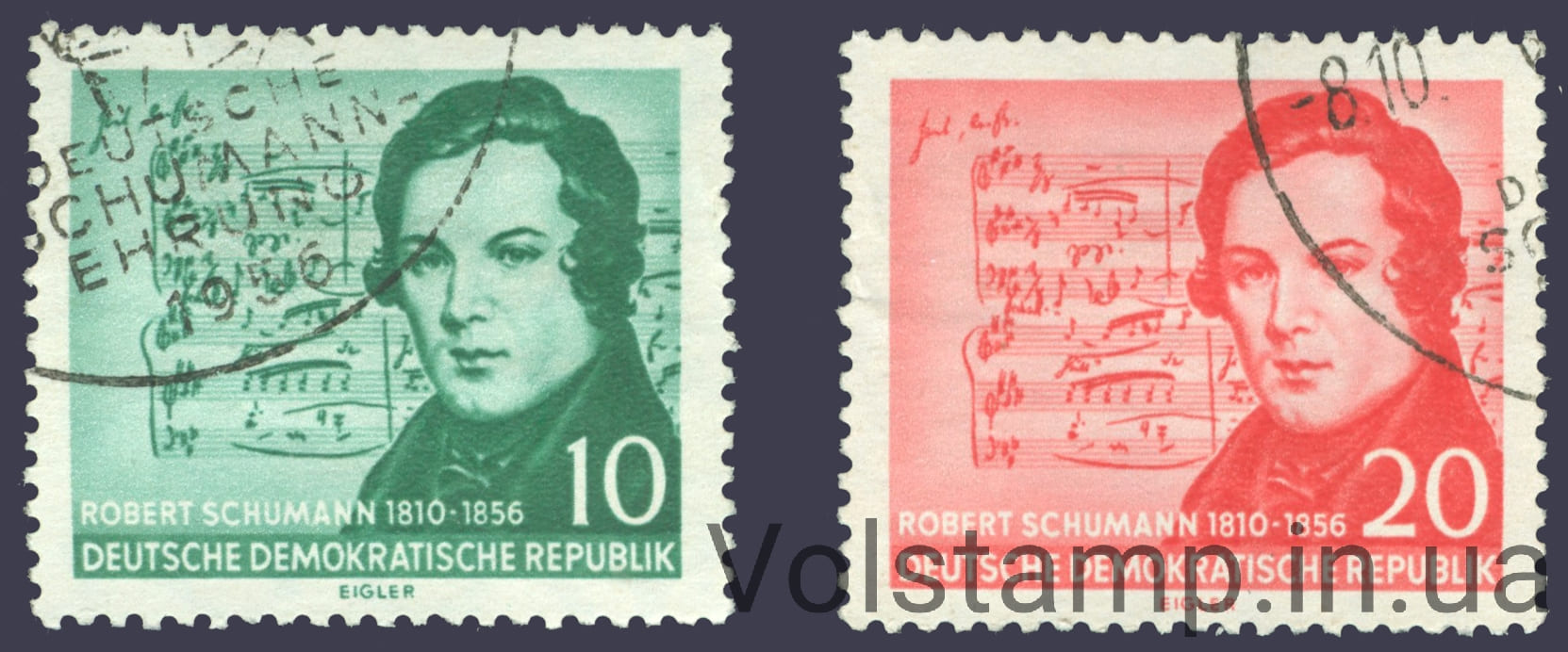 1956 ГДР Серия марок (Р. Шуман (1810-1856), композитор) Гашеные №541-542