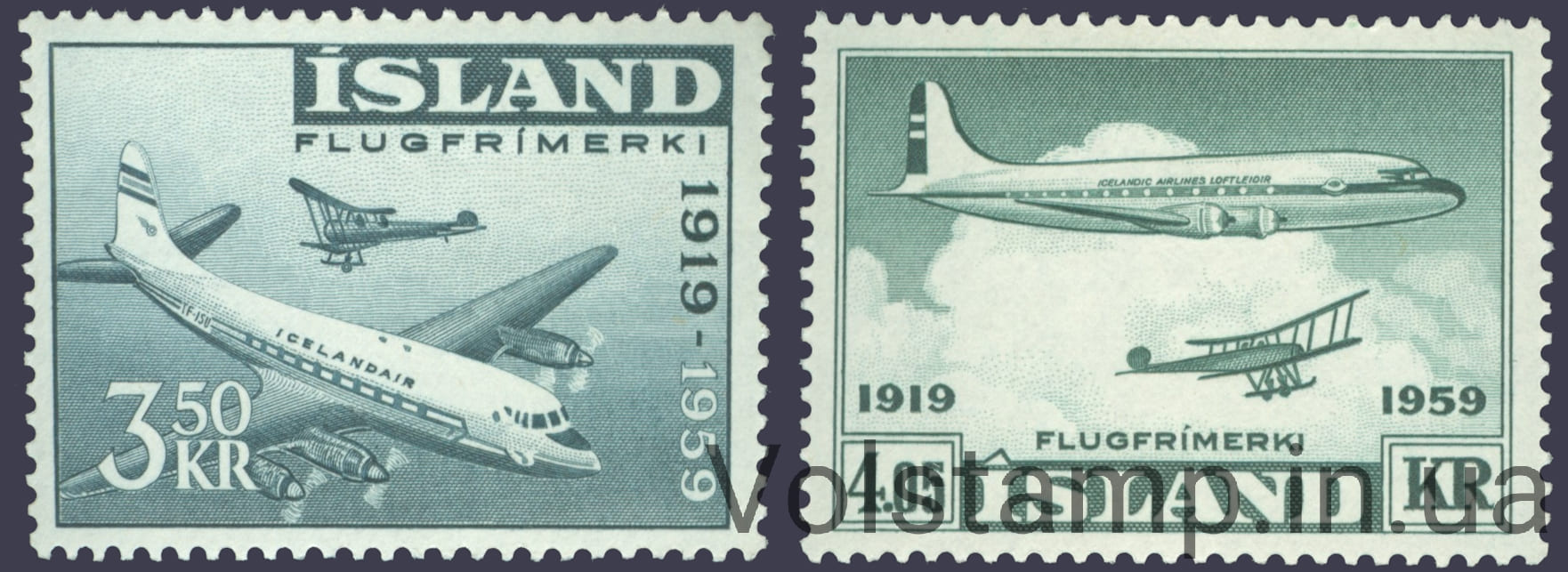 1959 Исландия Серия марок (Авиация, 40 лет авиации в Исландии) MNH №333-334