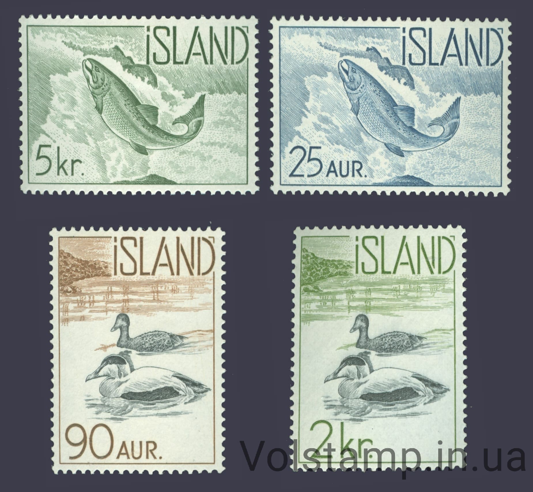 1959 Исландия Серия марок (Рыбы, птицы) MNH №335-338