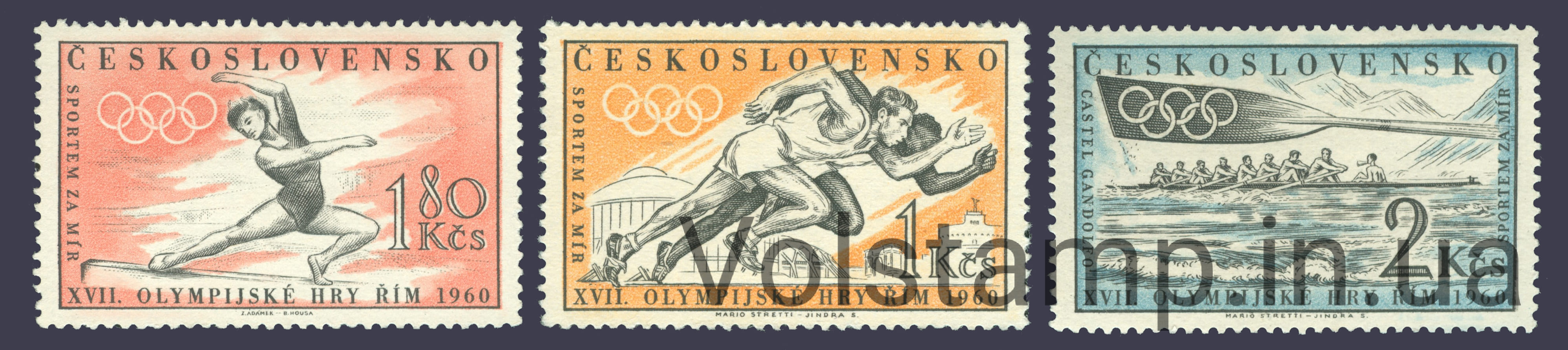 1960 Чехословакия Серия марок (Летние Олимпийские игры, Рим) MNH №1206-1208