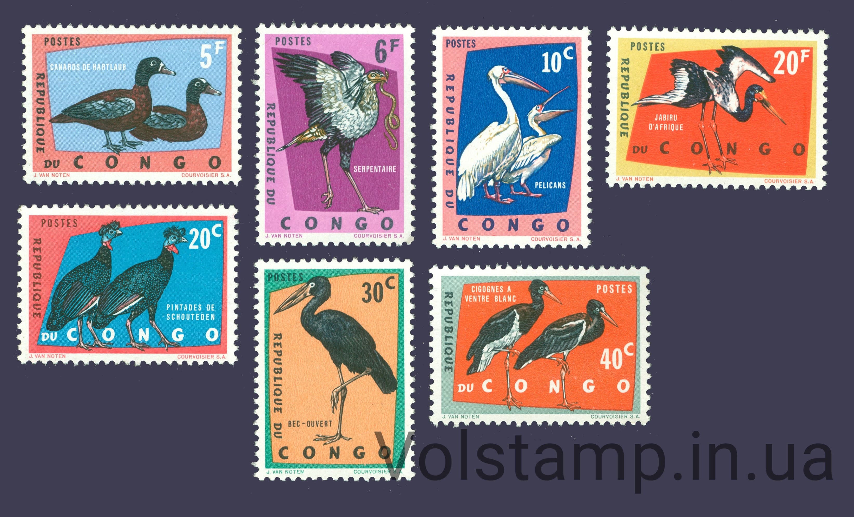 1963 Конго (Киншаса) Серия марок (Птицы) MNH №138-144