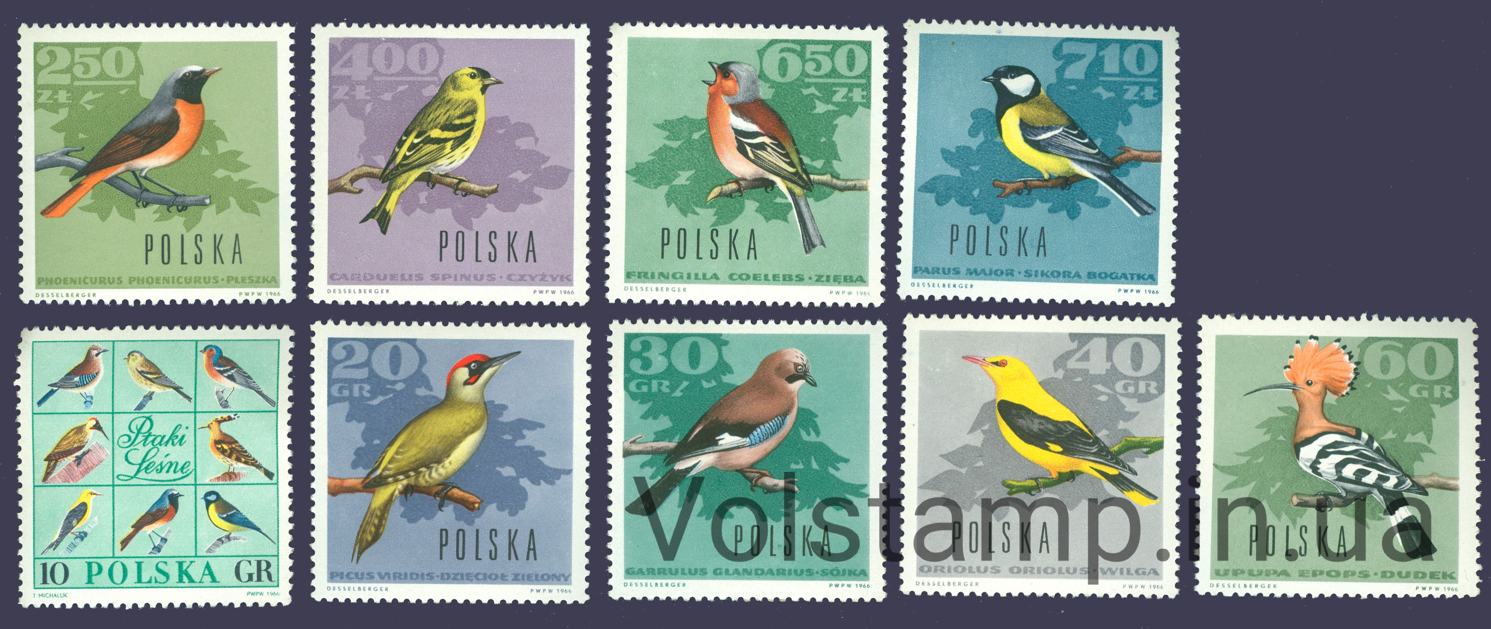 1966 Польша Серия марок (Птицы) MNH №1718-1726