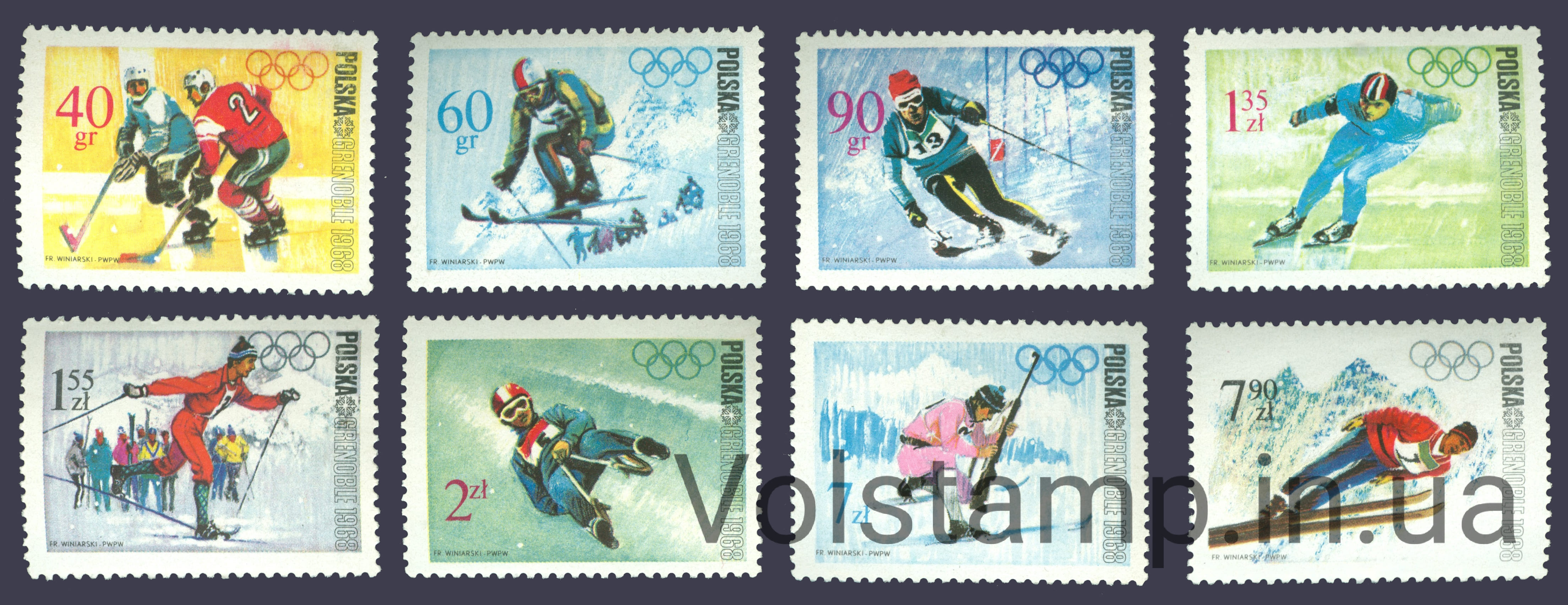 1968 Польша Серия марок (10-е зимние Олимпийские игры, Гренобль) MNH №1820-1827