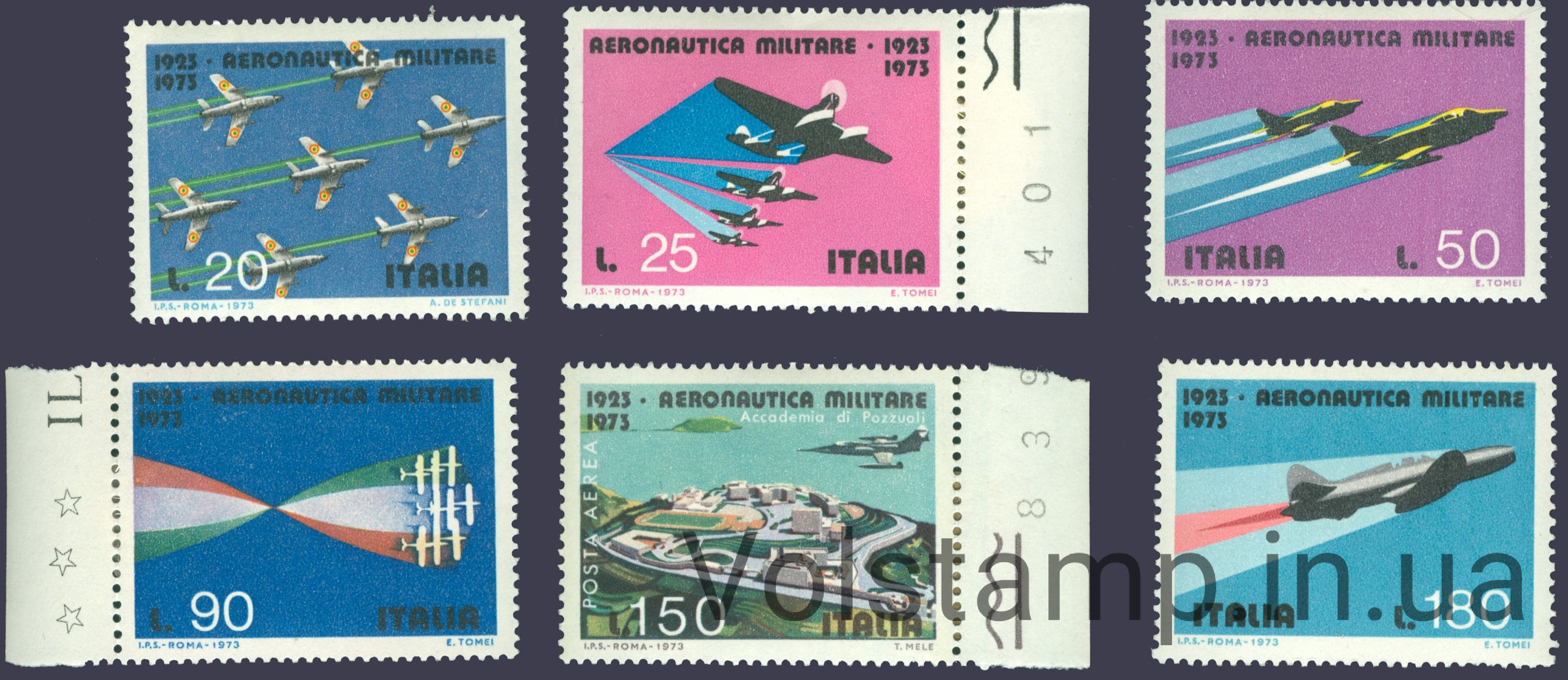 1973 Италия Серия марок (Авиация, 50 лет ВВС Италии) MNH №1394-1399