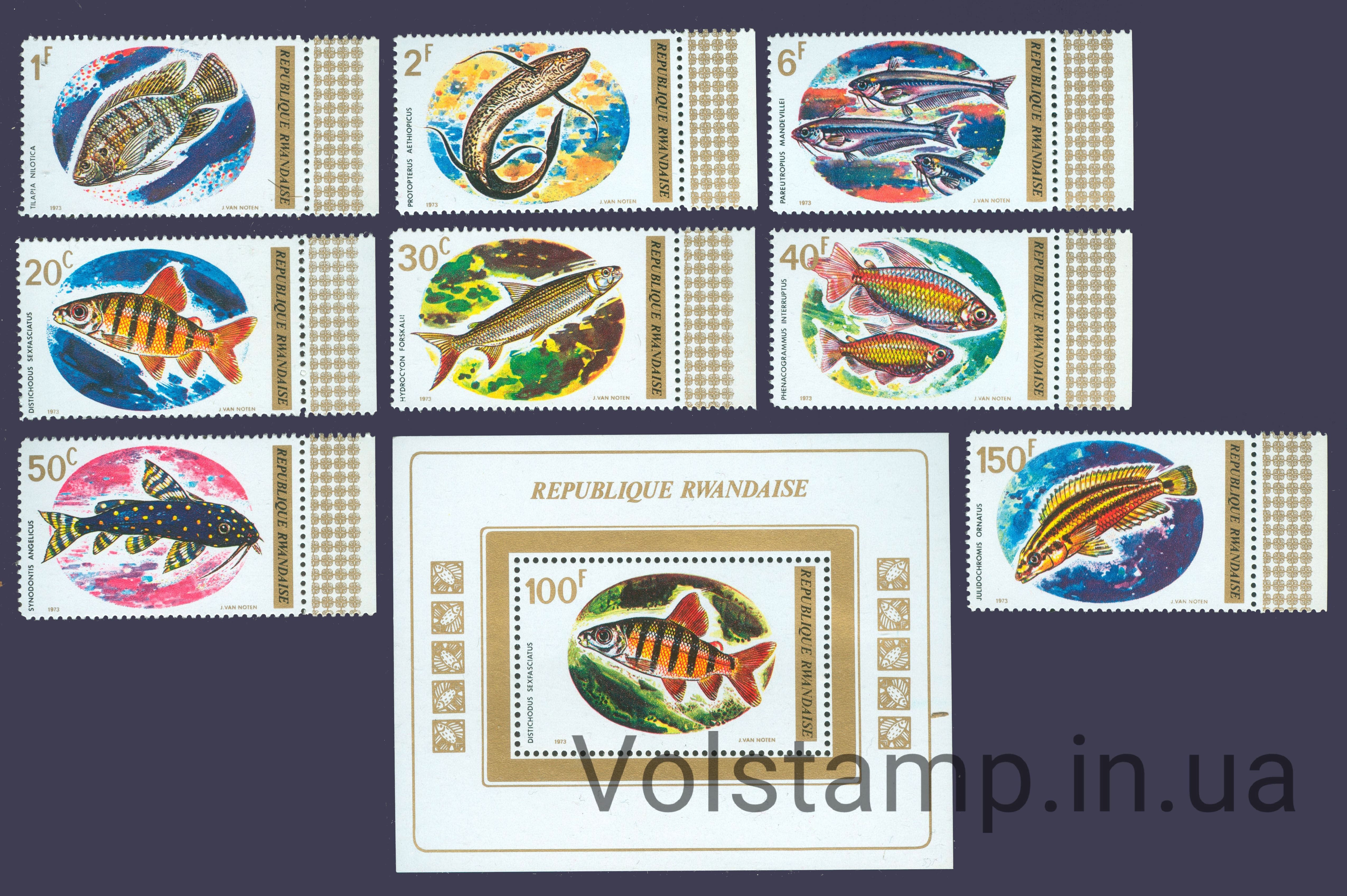 1973 Руанда Серія марок + блок (Риби) MNH №577-585