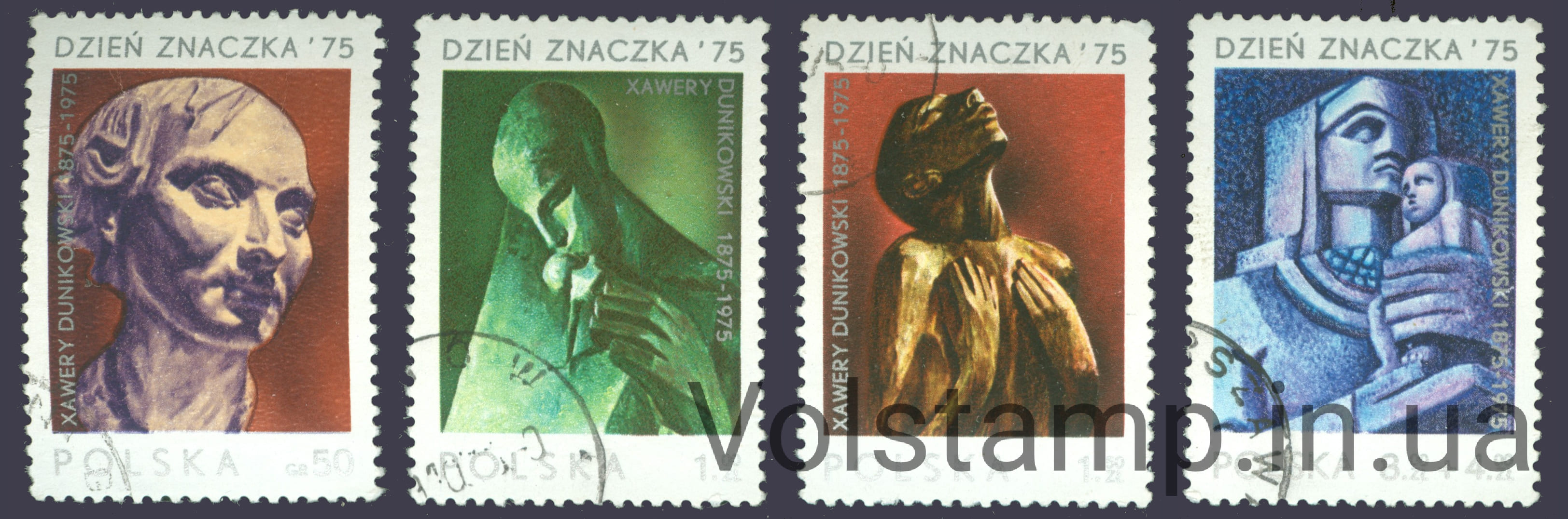 1975 Польша серия марок (День марома 1975 года -Столетие Ксавье Дюникского) Гашеные №2409-2412