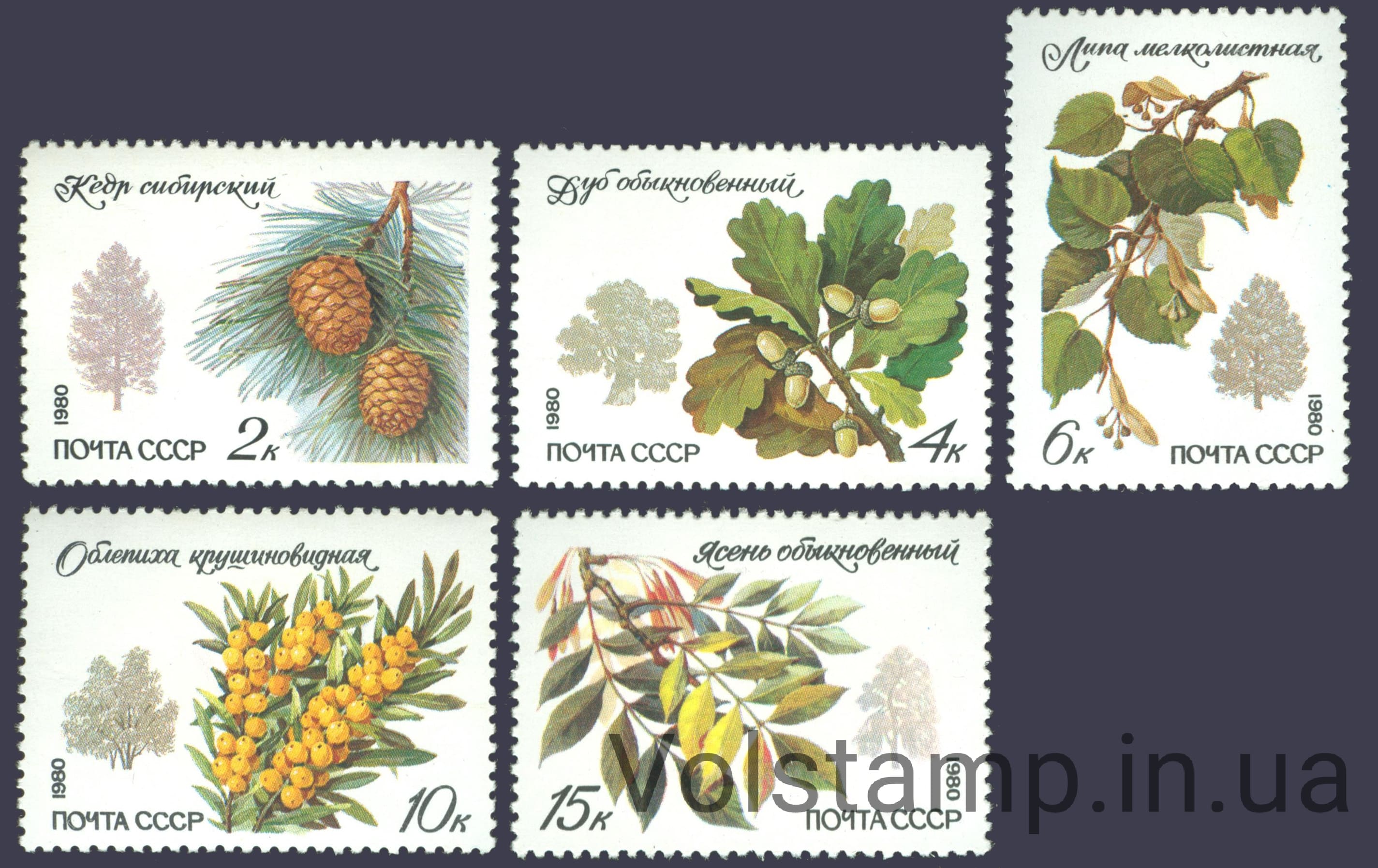 1980 серия марок Охраняемые породы деревьев и кустарников №5052-5056