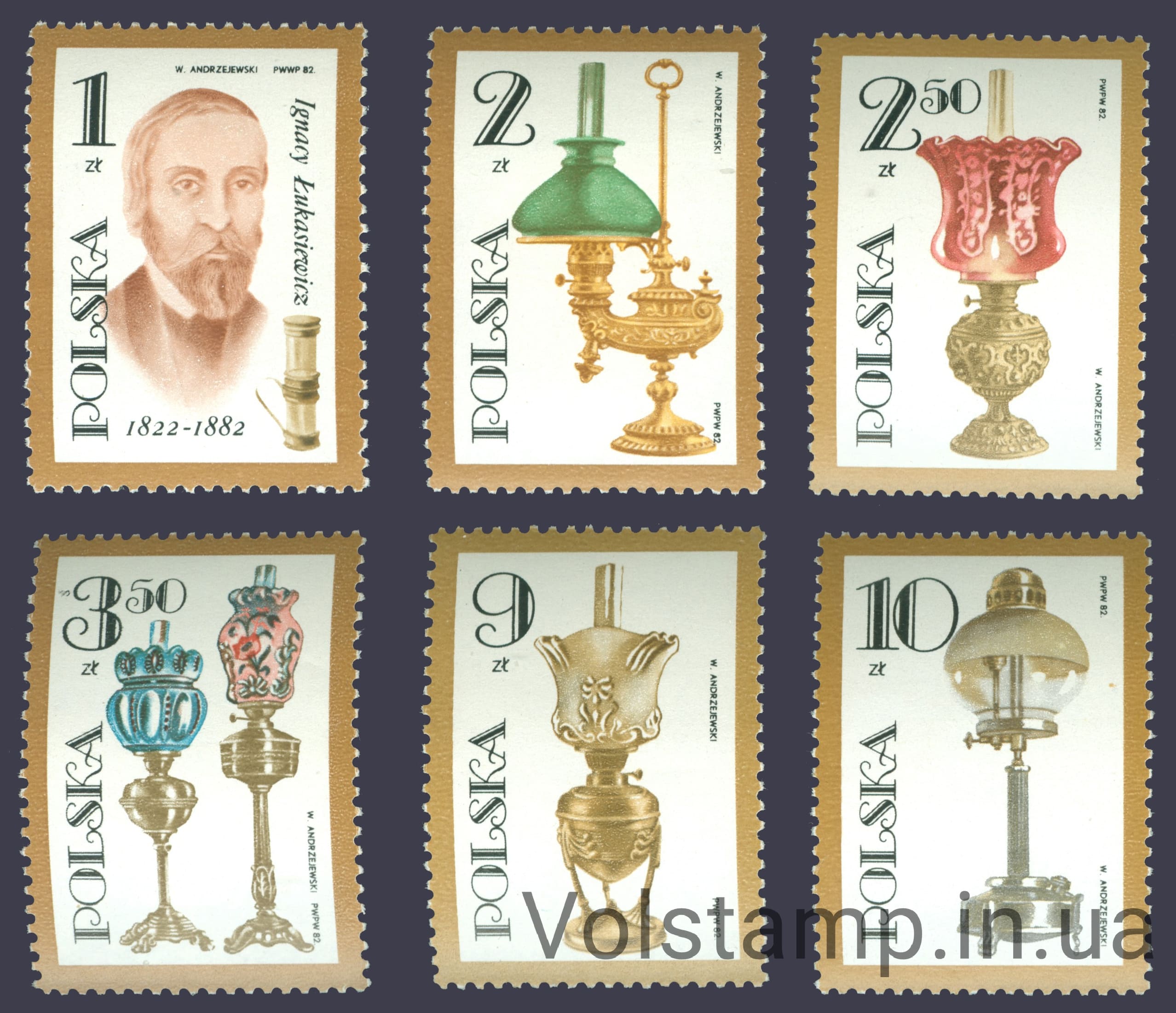 1982 Польща Серія марок (100 років від дня смерті Ігнація Лукасевича) MNH №2799-2804