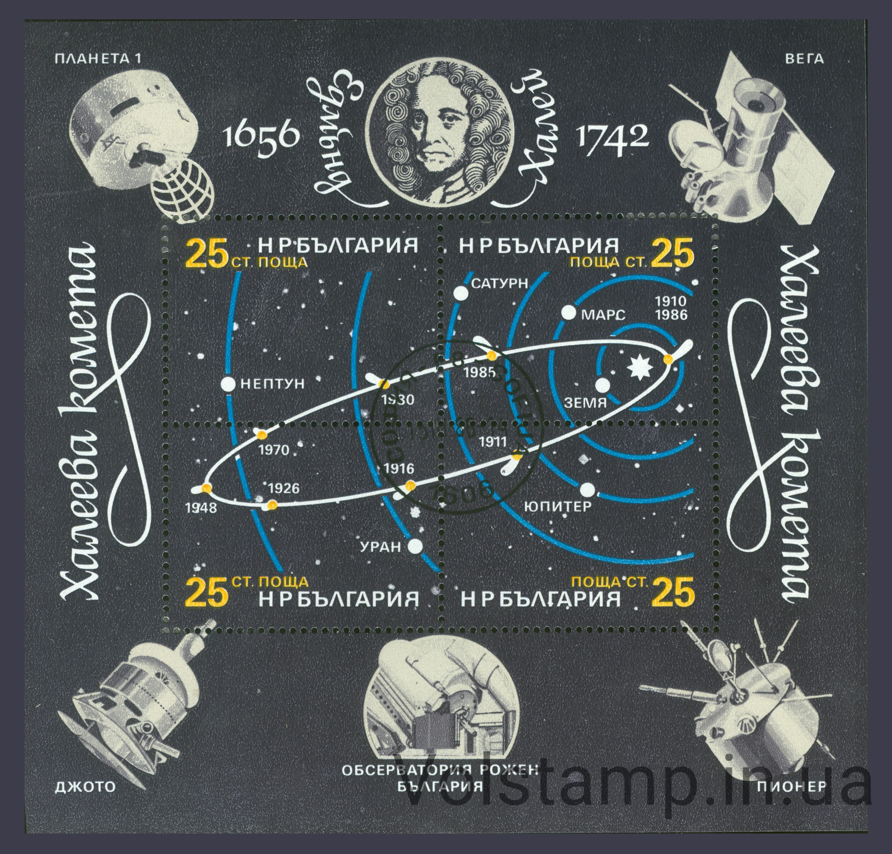 1986 Болгария Блок (Космический спутник) Гашеный №3454-3457 (Блок 162)