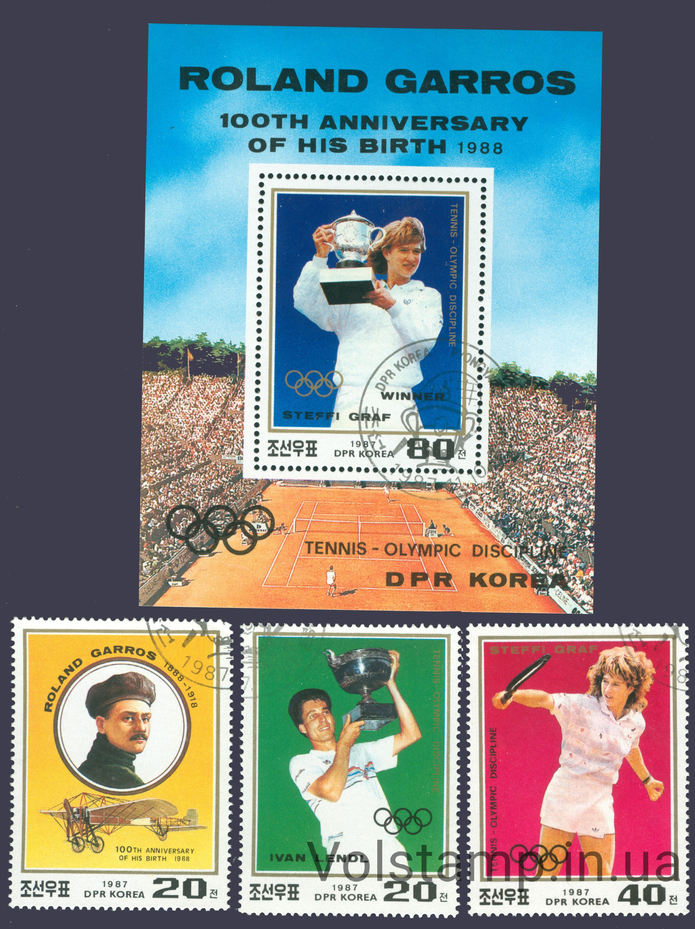 1987 North Korea stamps Series + block (Tennis) Used №2889-2892 (block 228)