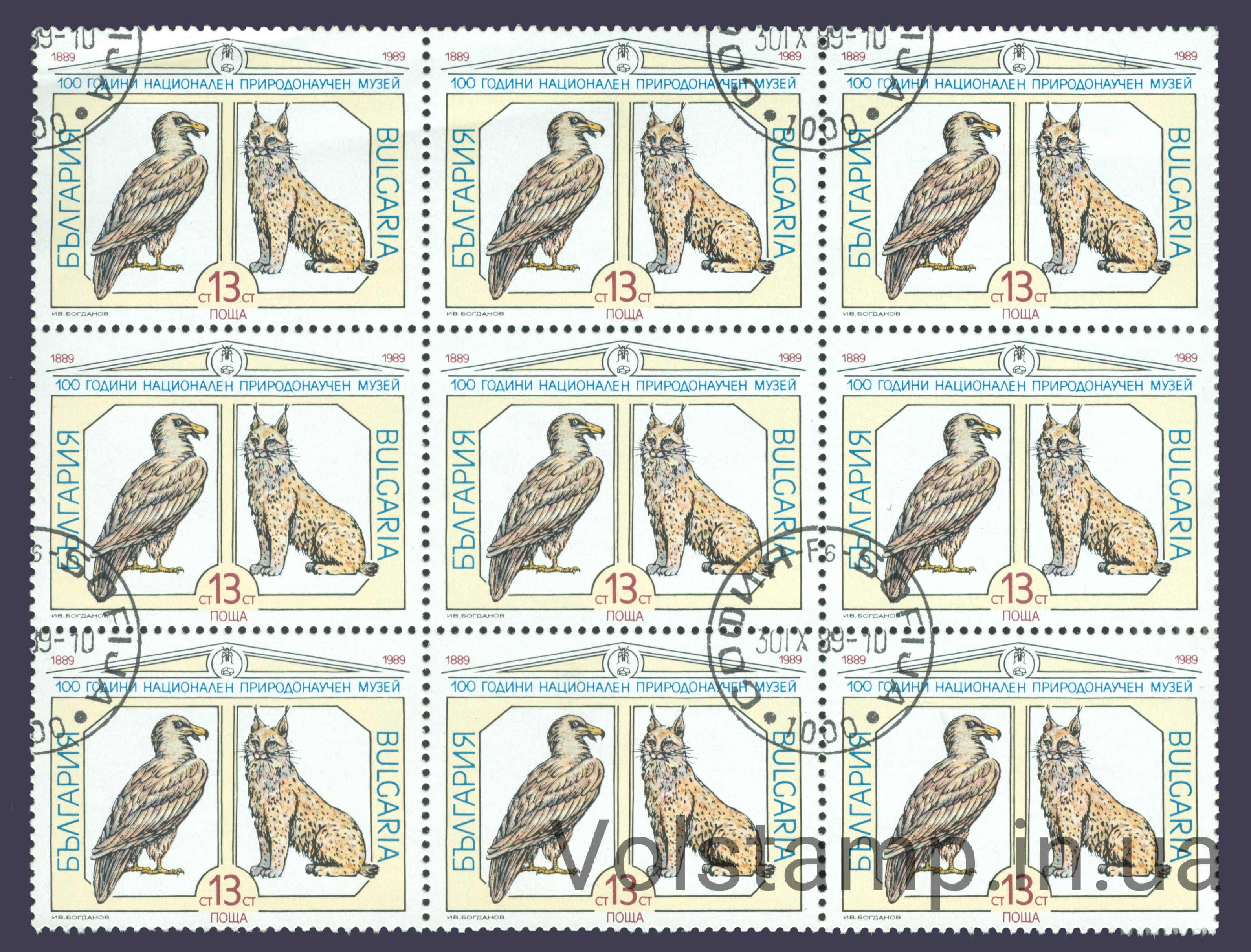 1989 Болгария Часть листа (Птицы, сова, фауна) Гашеная №3778