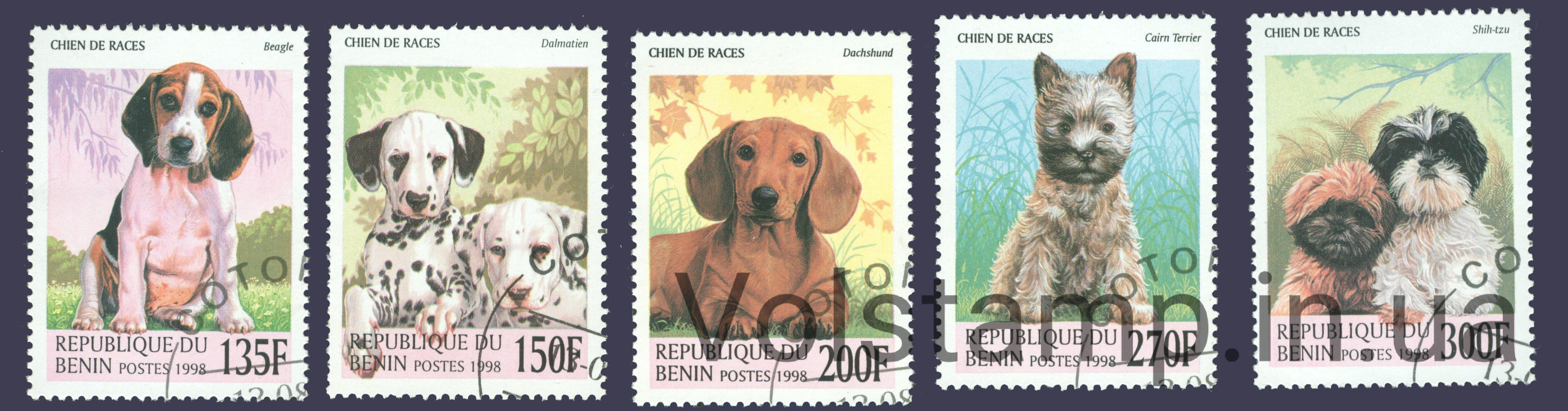 1998 Бенин Не полная серия марок (Собаки) Гашеные №1049-1054