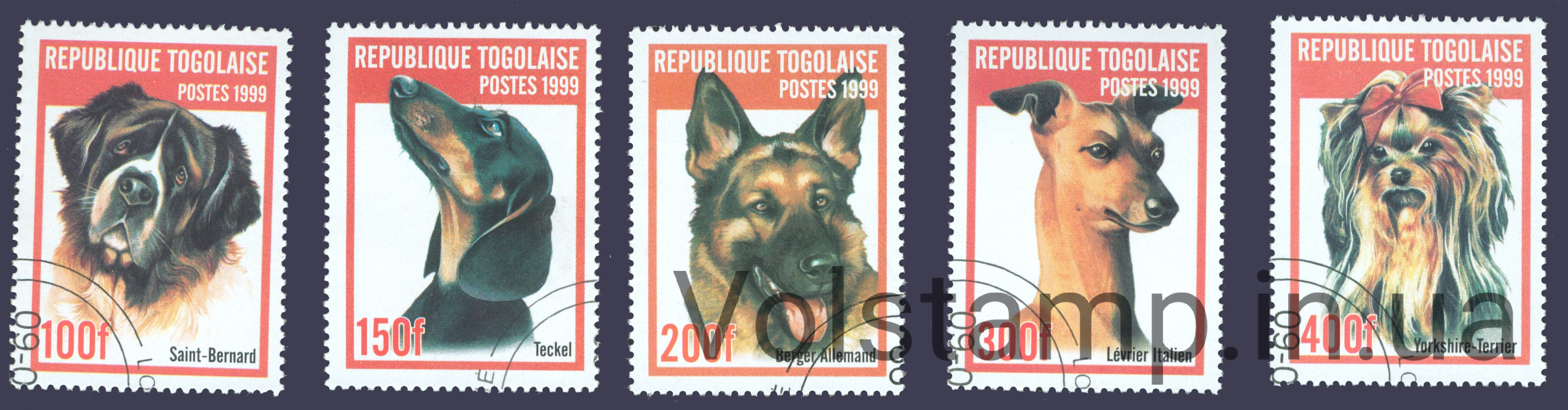 1999 Того Не повна серія марок (Собаки) Гашені №2823-2828