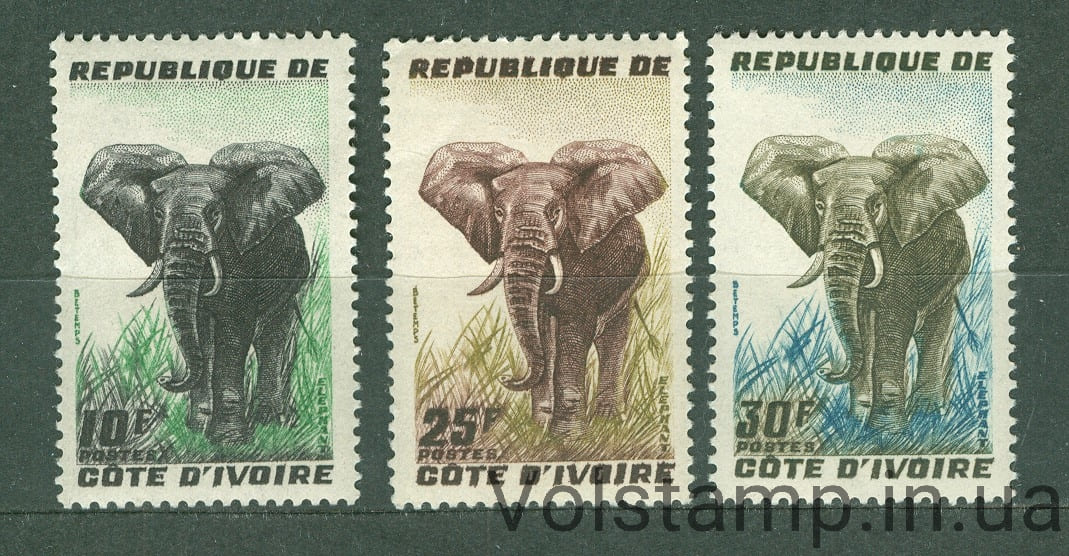 1959 Кот-Дивуар серия марок (Фауна, слоны, млекопитающие) MNH №204-206