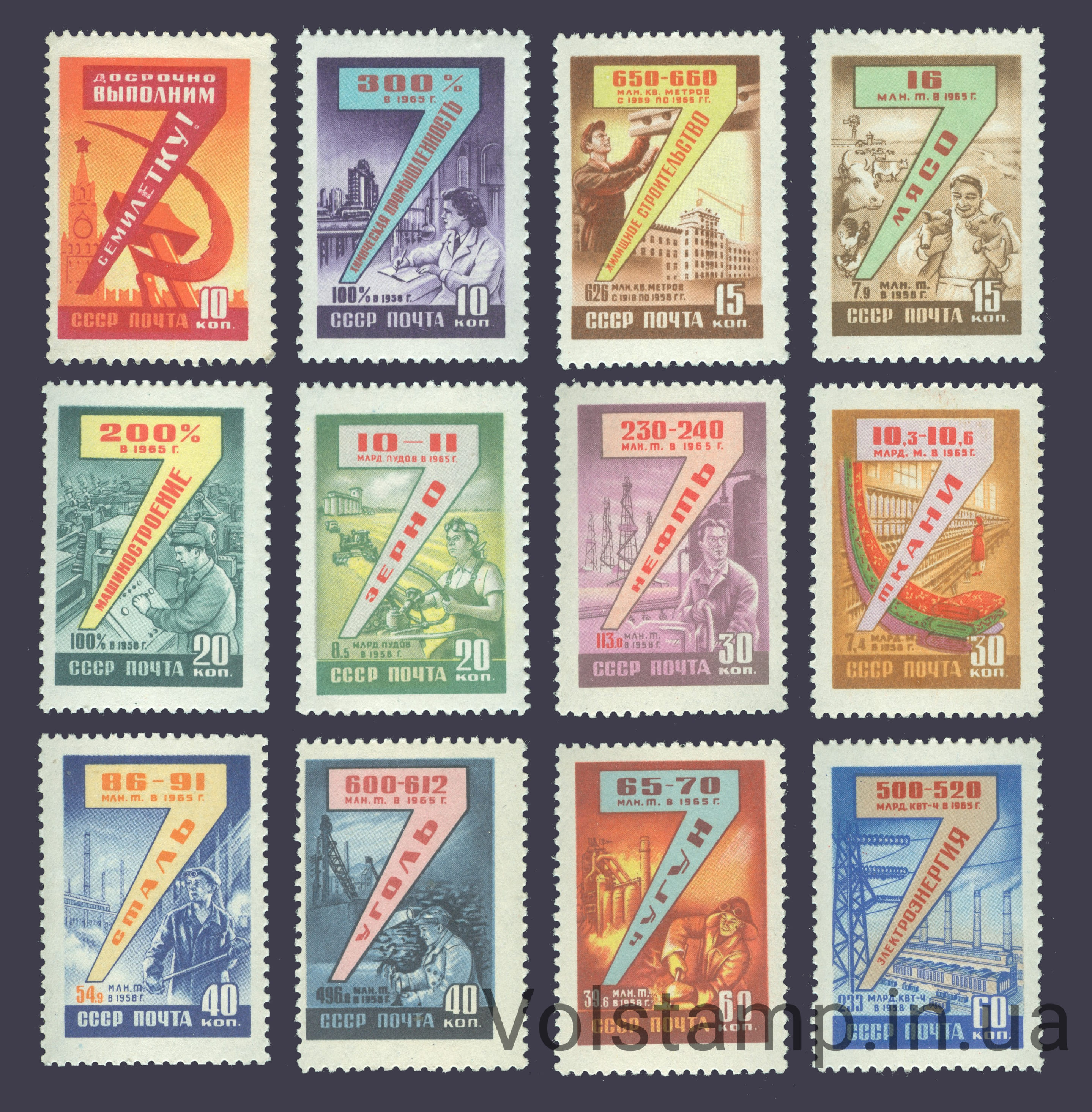 1959 серия марок Семилетний план развития народного хозяйства СССР - MNH №2255-2266