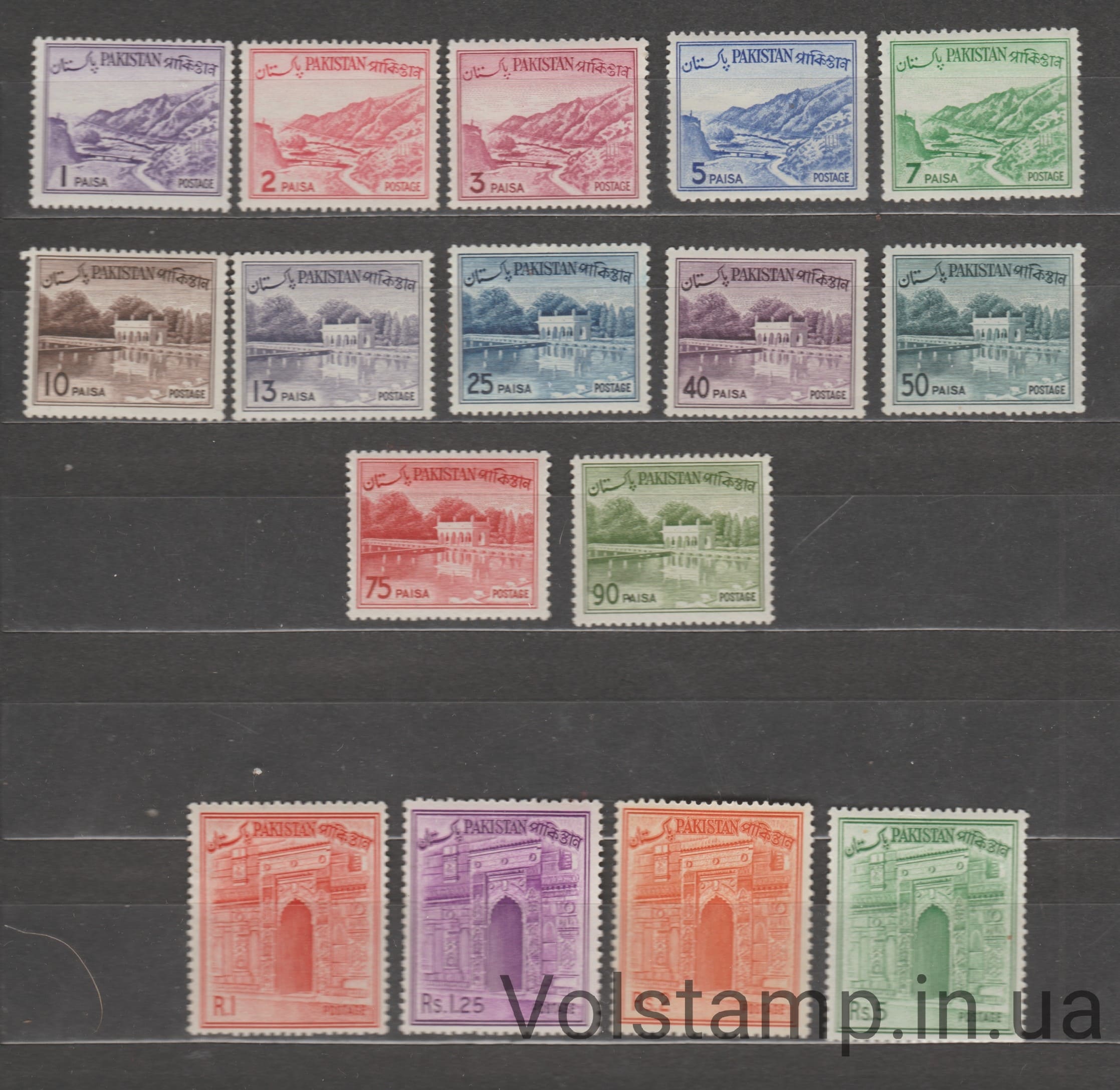 Пакистан Серия марок (Виды страны, архитектура) MLH MNH №136-151 1961-1963 Пакистан Серия марок (Виды страны, архитектура) MLH MNH №136-151