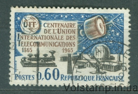 1965 Франция марка (Космос, Столетие I.T.U. Спутник) Гашеная №1510