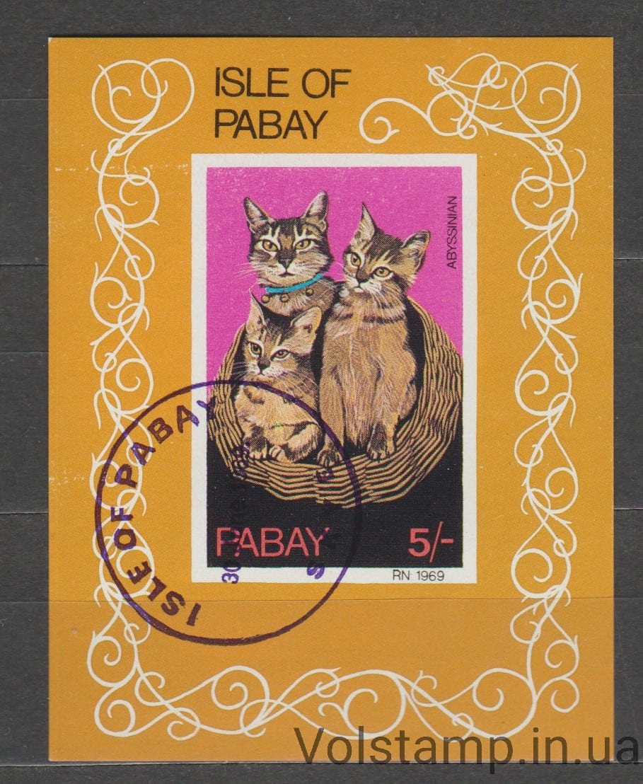 1969 Шотландия, Остров Пабей: Марки Золушки Непочтовая марка Блок (Фауна, коты, кошки) Гашеная №GB-IP 1969-01/07