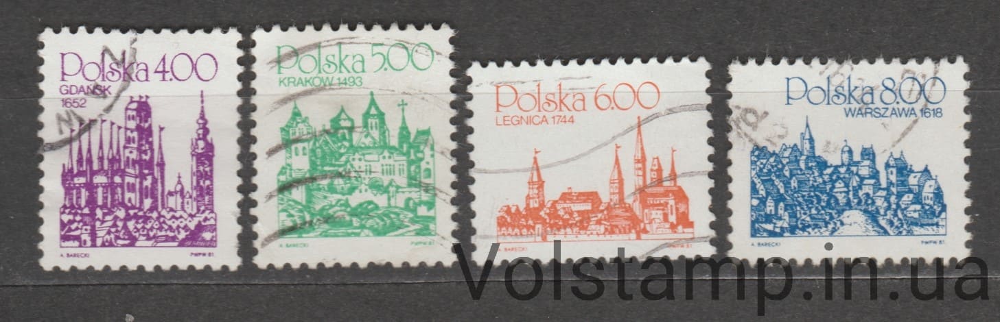 1981 Польша Серия марок (Достопримечательности города, здания) Гашеные №2752-2755