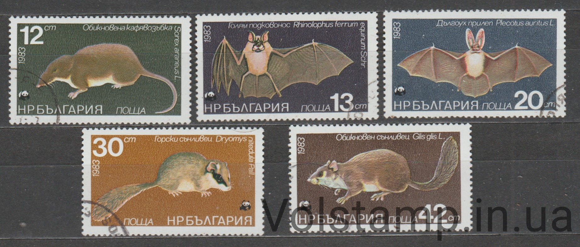 1983 Болгария серия марок (Фауна, грызуны, летучие мыши) Гашеные №3236-3240