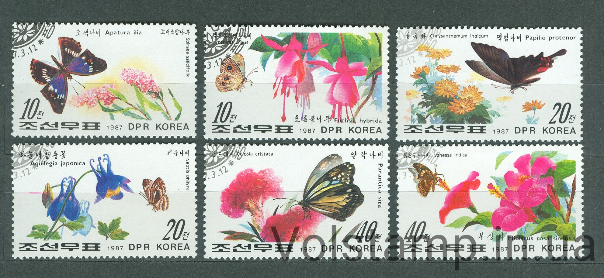 1987 Северная Корея серия марок (Флора, бабочки, цветы) Гашеные №2825-2830