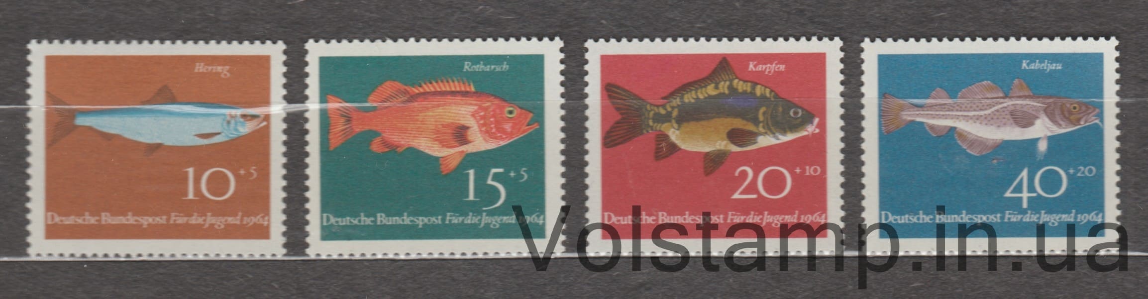 Германия, Федеративная Республика Серия марок (Рыба) MNH №412-415 1964 Германия, Федеративная Республика Серия марок (Рыба) MNH №412-415
