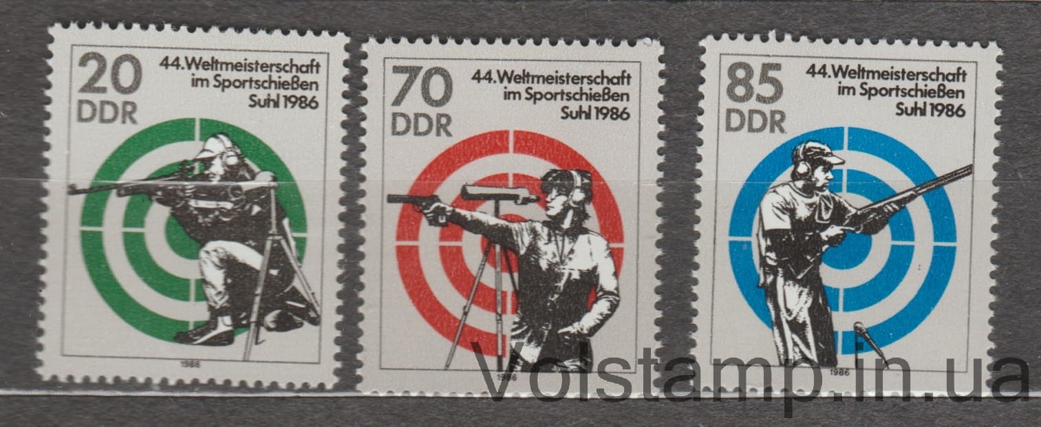 ГДР Серия марок (Чемпионат мира по спортивной стрельбе, Зуль) MNH №3045-3047 1986 ГДР Серия марок (Чемпионат мира по спортивной стрельбе, Зуль) MNH №3045-3047