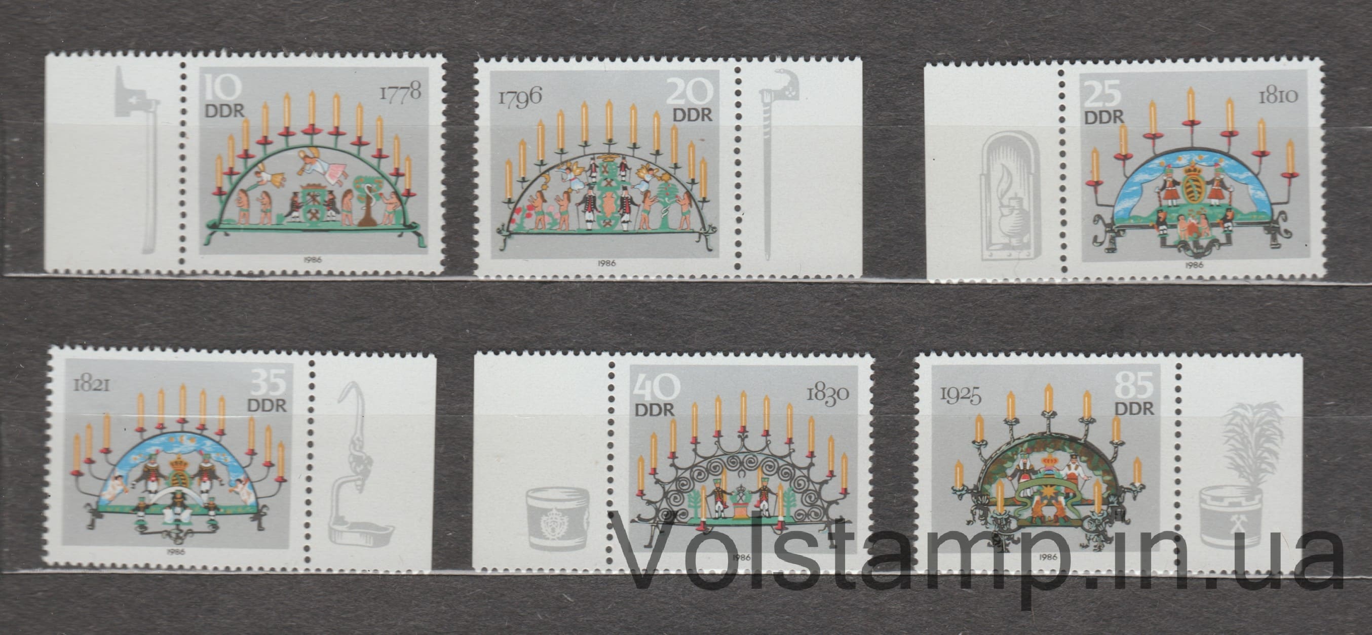 1986 ГДР Серия марок с полями (Свечная арка Эрцгебирге) MNH №3057-3062