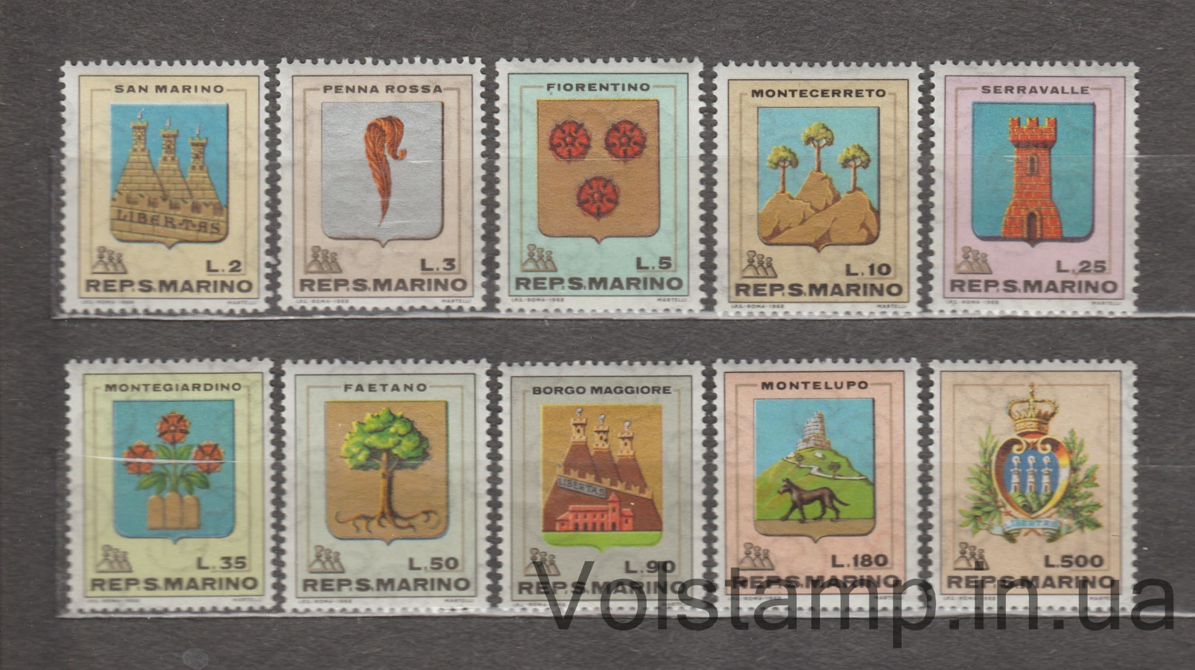 Сан-Марино Серія марок (Герби) MNH №903-912 1968 Сан-Марино Серія марок (Герби) MNH №903-912