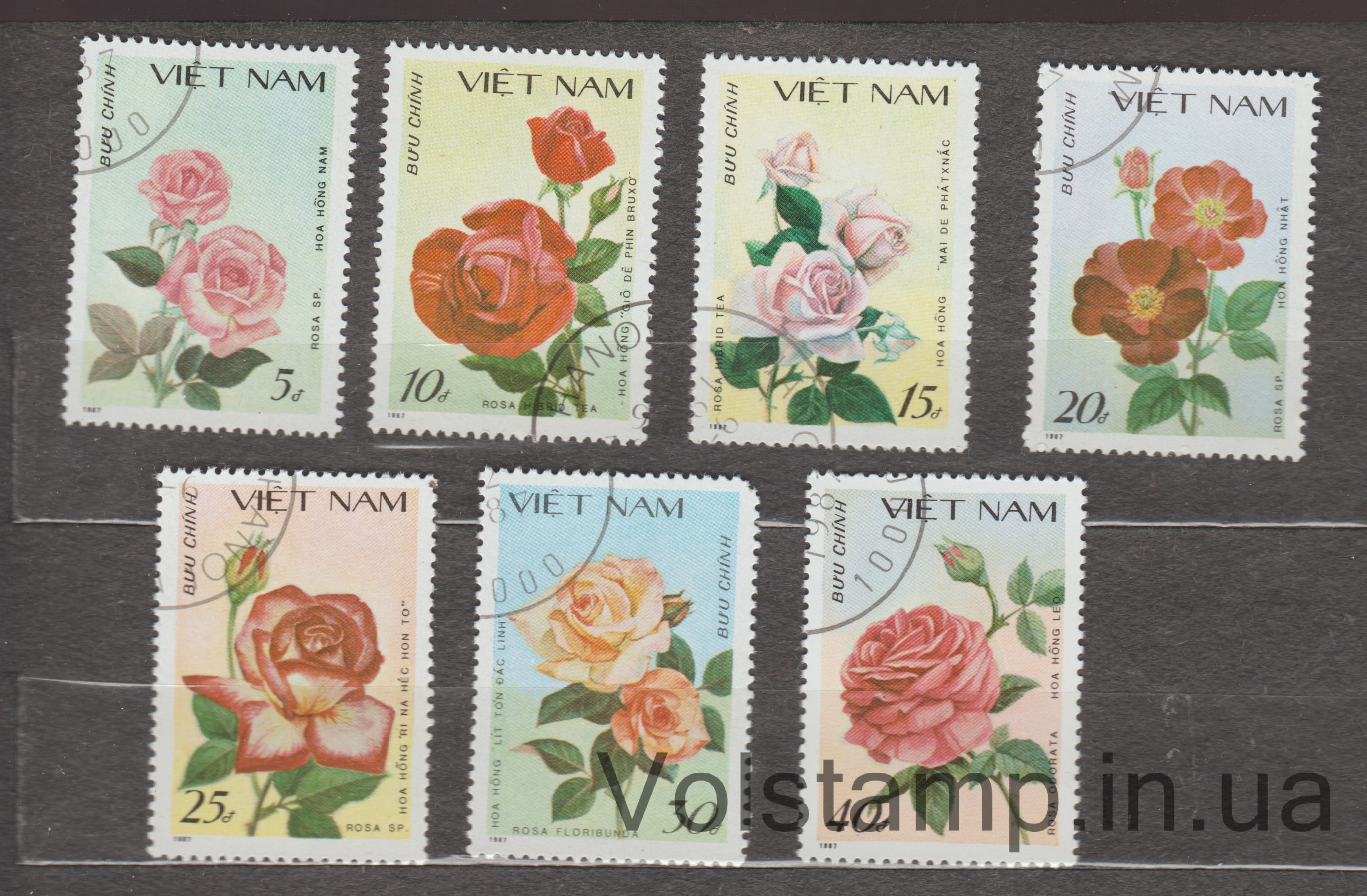 Вьетнам Серия марок (Розы) Гашеная №1888-1894 1988 Вьетнам Серия марок (Розы) Гашеная №1888-1894