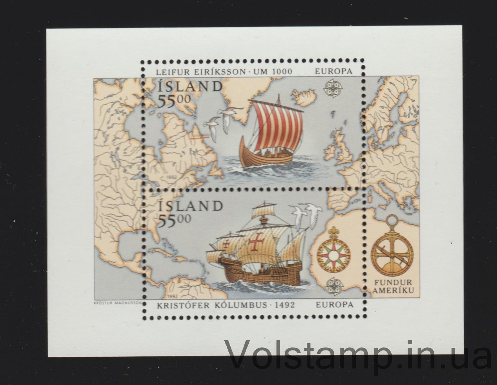 1992 Исландия Блок (ЕВРОПА / C.E.P.T.: Открытие Америки) MNH №БЛ13 