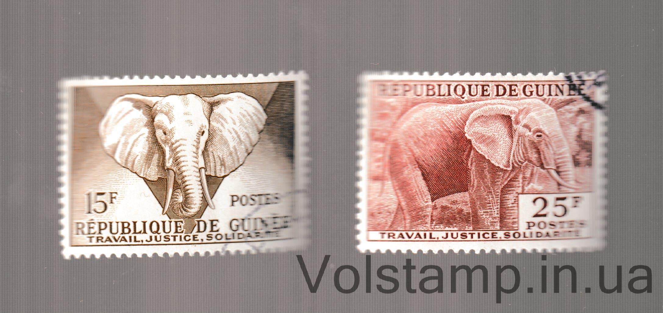 Гвинея Неполная серия марок (Африканский слон (Loxodonta africana)) Гашеная №8-15 1959 Гвинея Неполная серия марок (Африканский слон (Loxodonta africana)) Гашеная №8-15