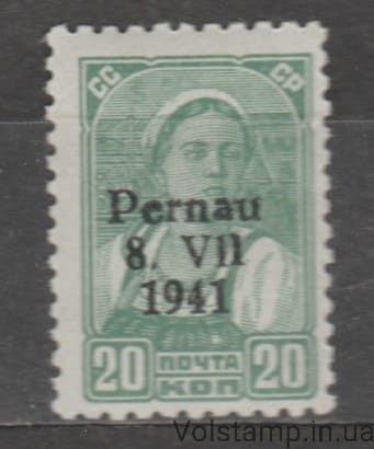 1941 Эстония, Германская оккупация во ВМВ Марка (Женщина, Надпечатка "Пернау" на советской марке) MNH №DE-EE PE 8II