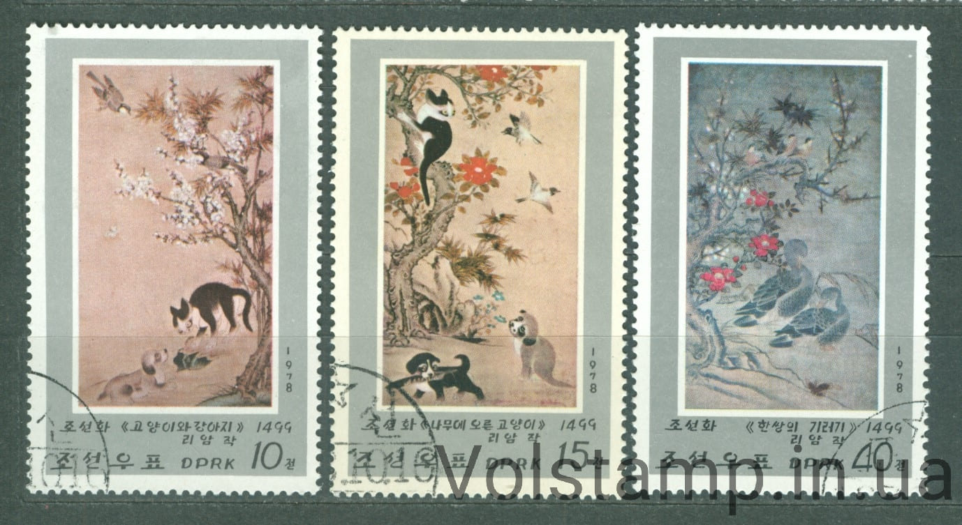 Северная Корея Серия марок (Флора, фауна, коты, собаки, природа, деревья) Гашеный №1802-1804 1978 Северная Корея Серия марок (Флора, фауна, коты, собаки, природа, деревья) Гашеный №1802-1804