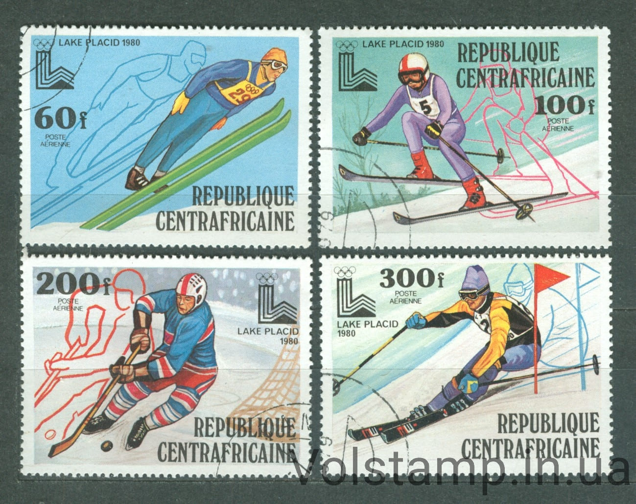 1979 Центрально-Африканская Республика Серия марок (13 зимние олимпийские игры в Лейк Плейсиде) Гашеные №632-635