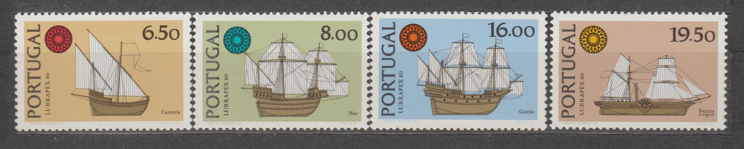 1980 Португалия Серия марок (Транспорт, корабли, Лубрапекс) MNH №1504-1507