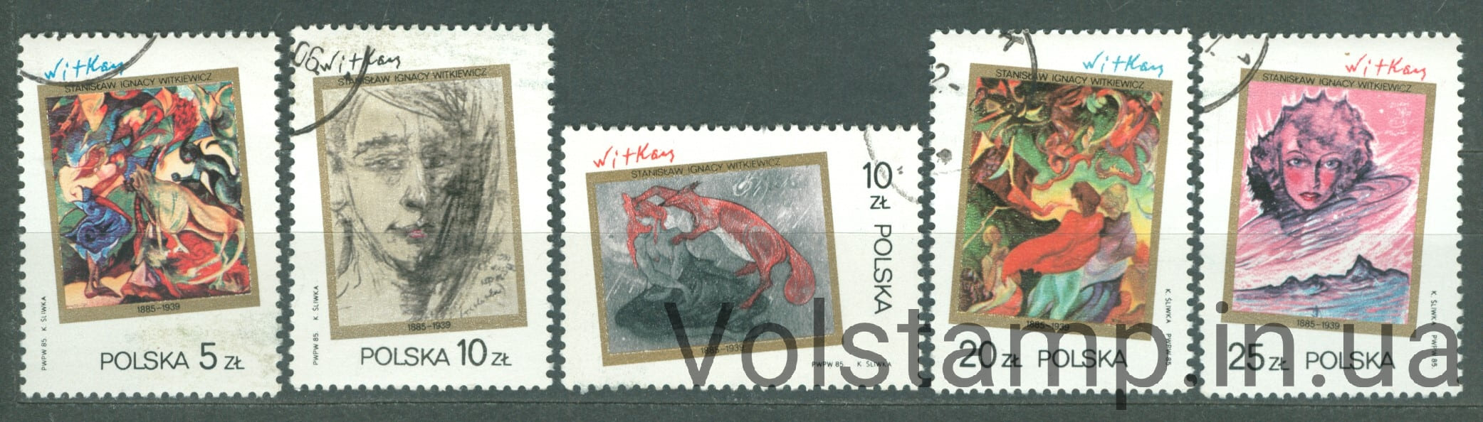 1985 Польша Серия марок (Картины Станислава Игнация Виткевича, искусство) Гашеные №3007-3011