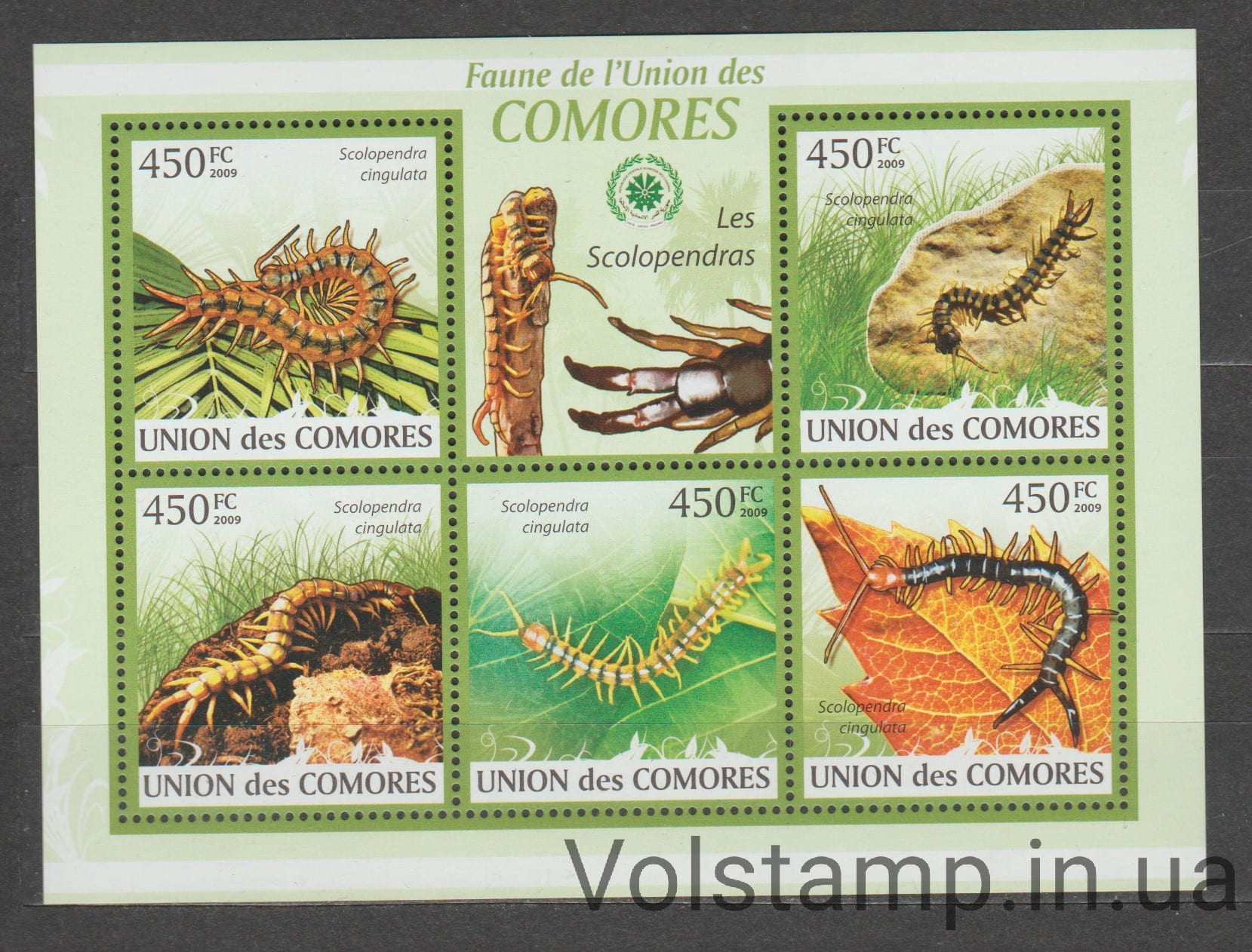 2009 Коморские острова Малый лист (Насекомые, сороконожка) MNH №KM 2328-2332KB