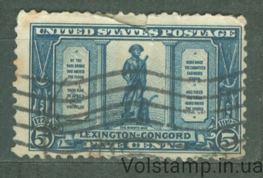 1925 США Марка (Минутный человек (1875 г.), статуя Дэниела Честера Френча) Гашеная с дефектом №295