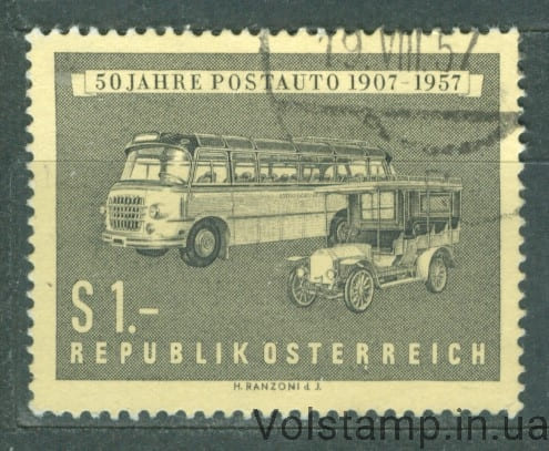 1957 Австрия Марка (Почтовые автобусы 50 лет, автомобили) Гашеная №1034