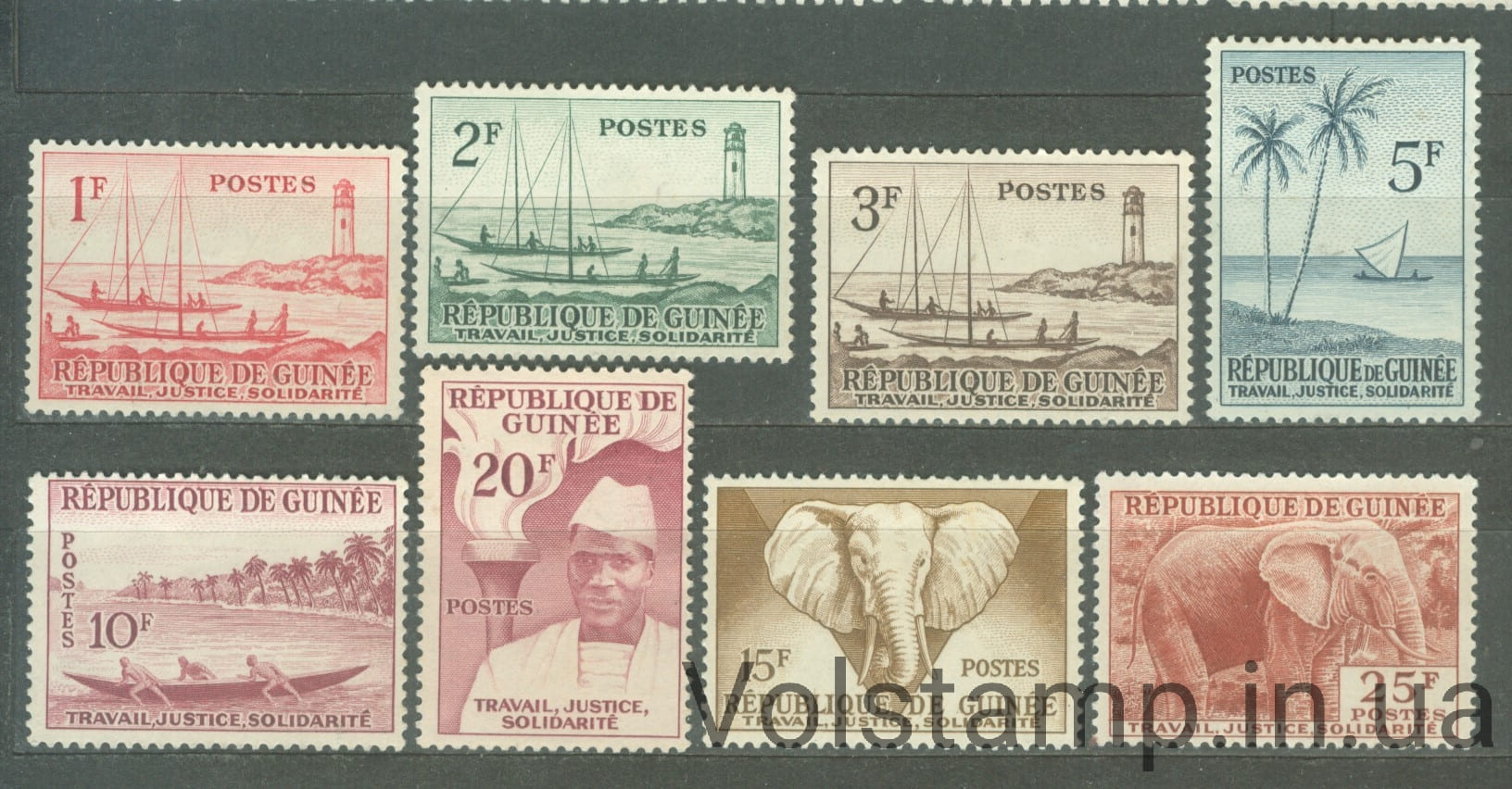 1959 Гвинея Серия марок (Маяк Тамары и рыбацкие лодки) MLH №8-15